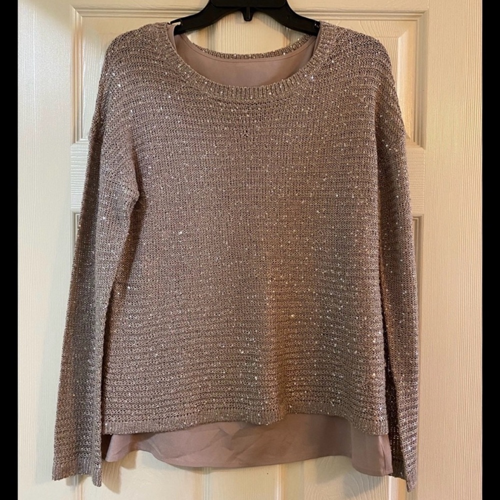 Gianni Bini women's sweater with a sheer bottom and rose gold sequins